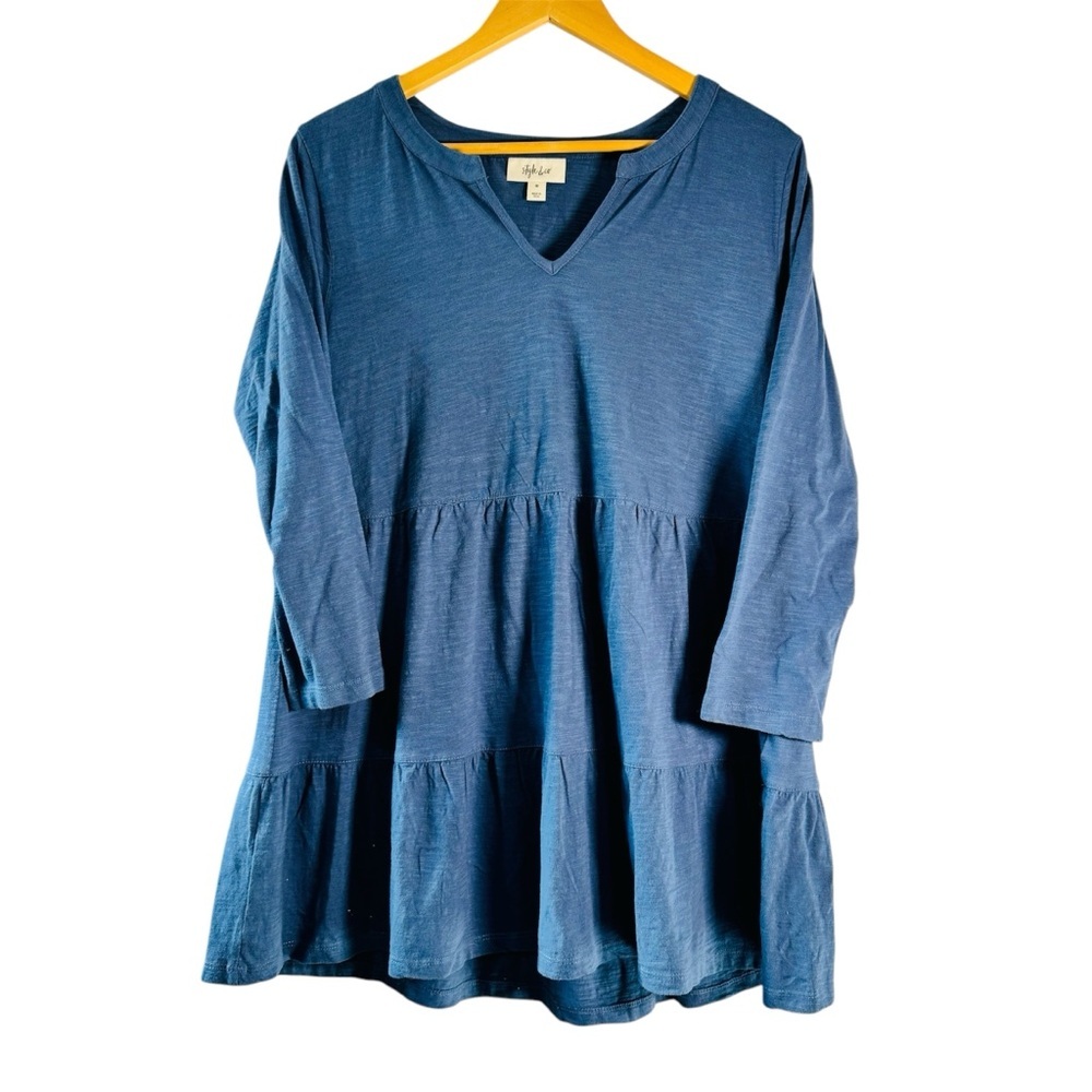 Style & Co Blue Tiered Peasant Tunic Top 100% Cotton size medium